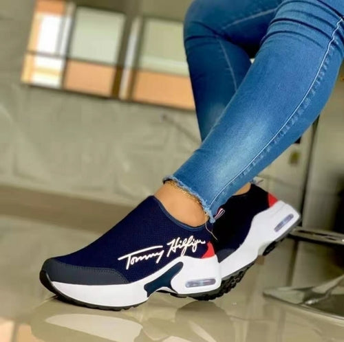 Scarpe da donna Sajishop, sneakers casual e traspiranti con zeppa bassa, ideali per camminare, colore rosso.