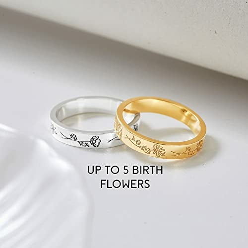 Anello floreale con fiori del mese di nascita in oro rosa, anello famiglia e regalo per mamma, Sajishop.