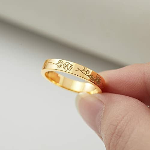 Anello Sajishop con fiori del mese di nascita in oro rosa placcato, elegante per mamma e famiglia, con dettagli floreali.