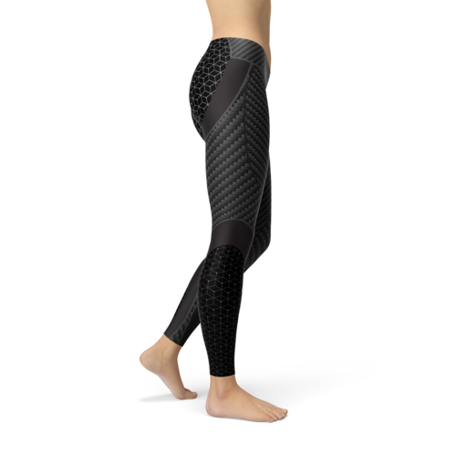 Leggings sportive da donna in fibra di carbonio Sajishop, aderenti e elastiche con dettagli in fibra di carbonio, ideali per allenamenti.