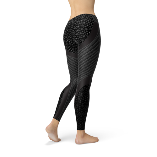 Leggings sportive da donna in fibra di carbonio Sajishop, tessuto elasticizzato e aderente, ideali per allenamenti e attività sportive