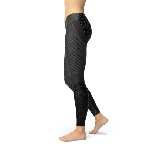 Leggings sportive da donna Sajishop in fibra di carbonio, tessuto aderente e elastico per attività fitness e allenamenti.