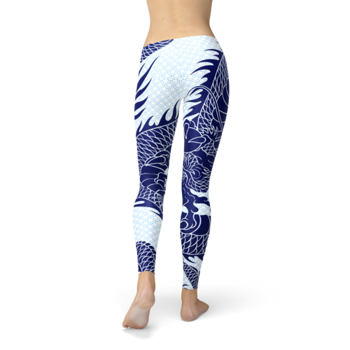 Leggings da donna Sajishop con stampa giapponese di un drago, tessuto elastico e design aderente, ideali per il comfort e lo stile.