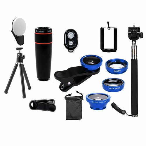 Kit di lenti per fotocamera smartphone Sajishop 11 in 1 con obiettivi in argento, per foto di alta qualità e versatilità.