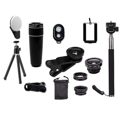 Kit di lenti per fotocamera smartphone Sajishop da 11 in 1, lenti argentate per foto e video su dispositivi mobili