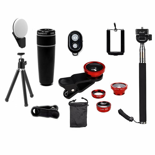 Kit di lenti per fotocamera smartphone Sajishop 11 in 1, lente argentata con diverse funzioni per foto di alta qualità.