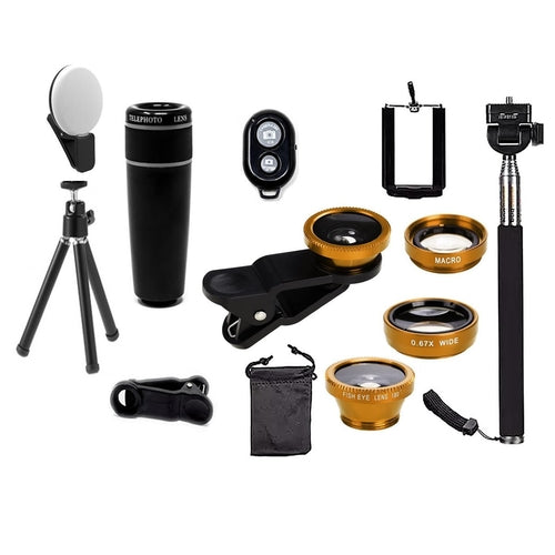 Kit di lenti per fotocamera smartphone Sajishop da 11 in 1, lenti argentate compatibili con dispositivi mobili.
