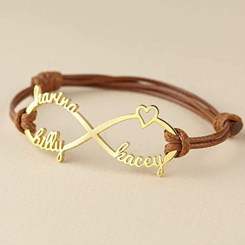 Bracciale Mom Sajishop in argento con nomi dei figli e simbolo infinito, gioielli mamma con incisioni personalizzate.