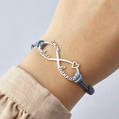 Bracciale mom in argento con nomi dei figli, bracciale infinito con nomi, gioielli per mamme di Sajishop