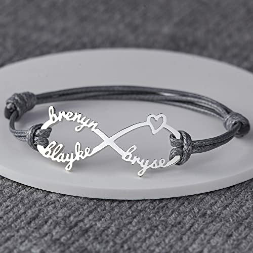 Bracciale per mamma Sajishop in argento con nomi dei figli e simbolo infinito, gioielli madre e figli.