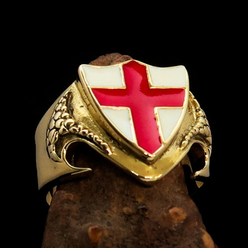 Anello da uomo in ottone a scudo con bandiera dell'Inghilterra in rosso e bianco, simbolo della bandiera della croce di Sant'Andrea.
