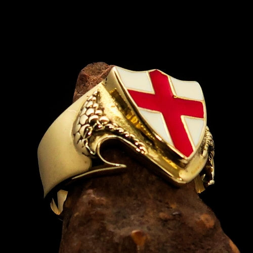 Anello da uomo in ottone a scudo con bandiera dell'Inghilterra con croce rossa su sfondo bianco, di Sajishop.