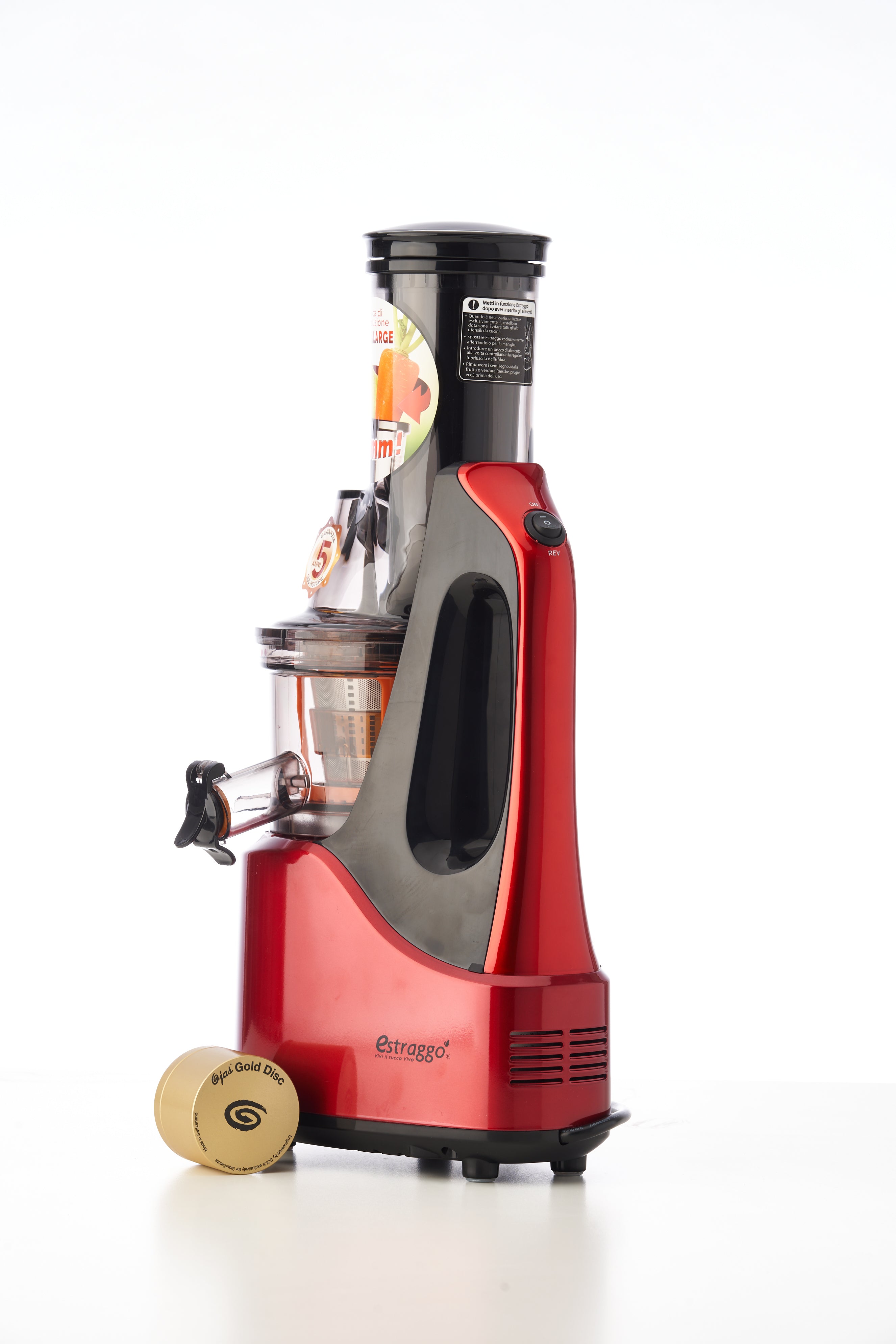 Juicer lento LifeEnergy PRO di Siqur Salute, elettrodomestico da cucina bianco per spremere succhi naturali.